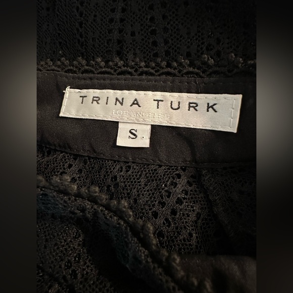 TRINA TURK Cicero Mock Neck Black Noir Lace Blouse Top Shirt Semi Sheer Ruffle - Picture 15 of 15
